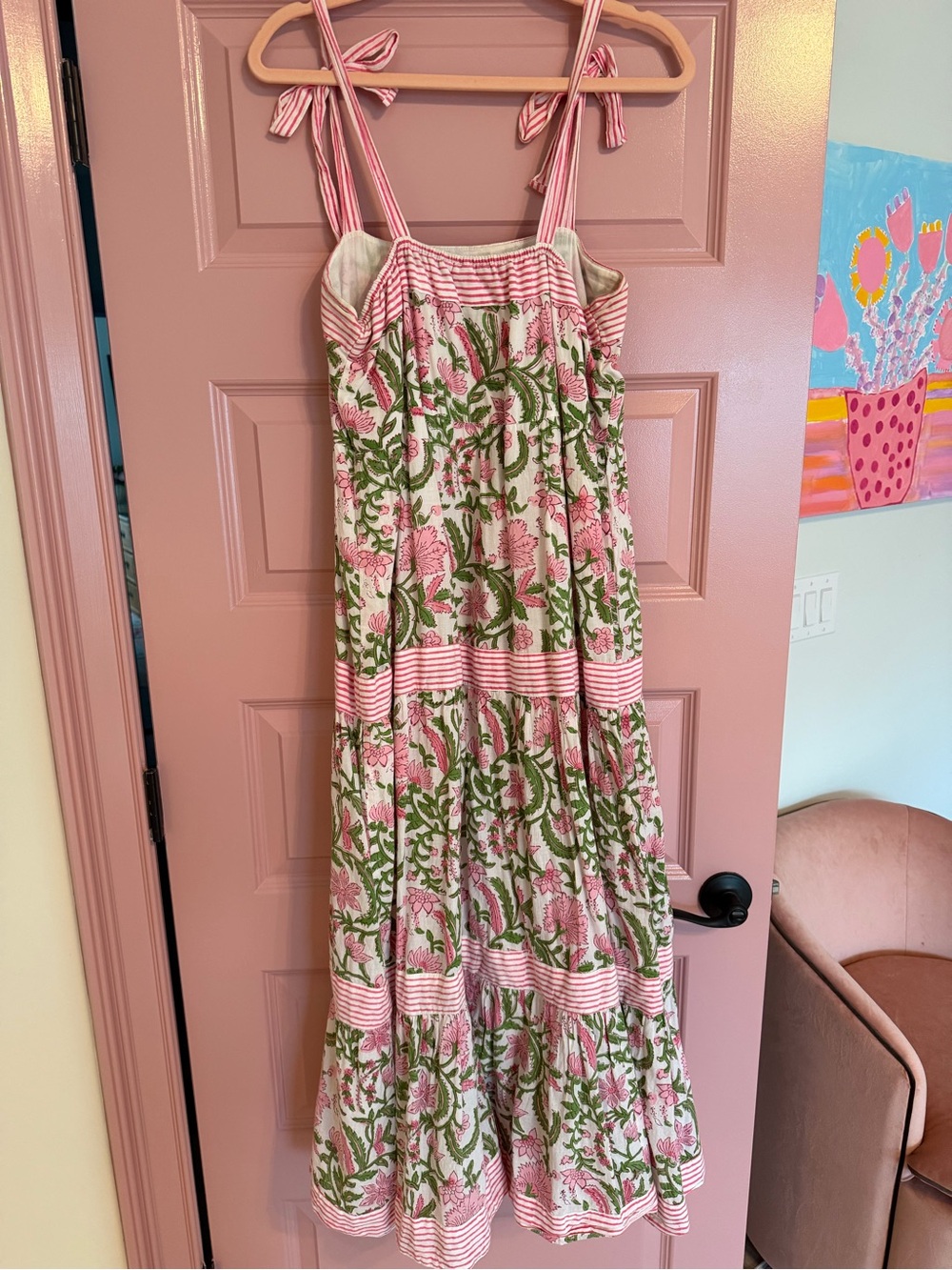 Madison Matthews Pink Floral Cotton Tie-Shoulder Sundress - Picture 5 of 7